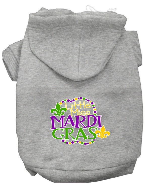 Miss Mardi Gras Screen Print Mardi Gras Dog Hoodie Grey XS